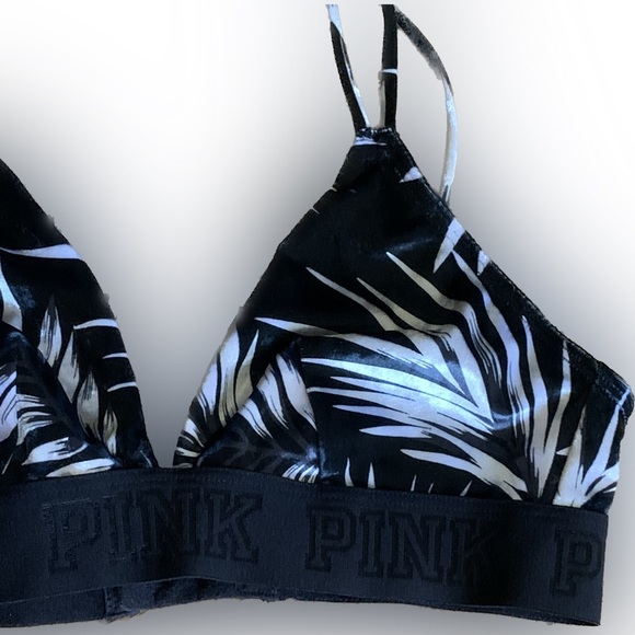 PINK Victoria’s Secret Unlined Bralette Floral Bra Women’s Small S Black White - Picture 2 of 8